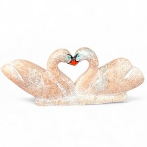 Hubert Pincion Carved Stone Swan Pair Zuni Style Fetish Sculpture  3.5”